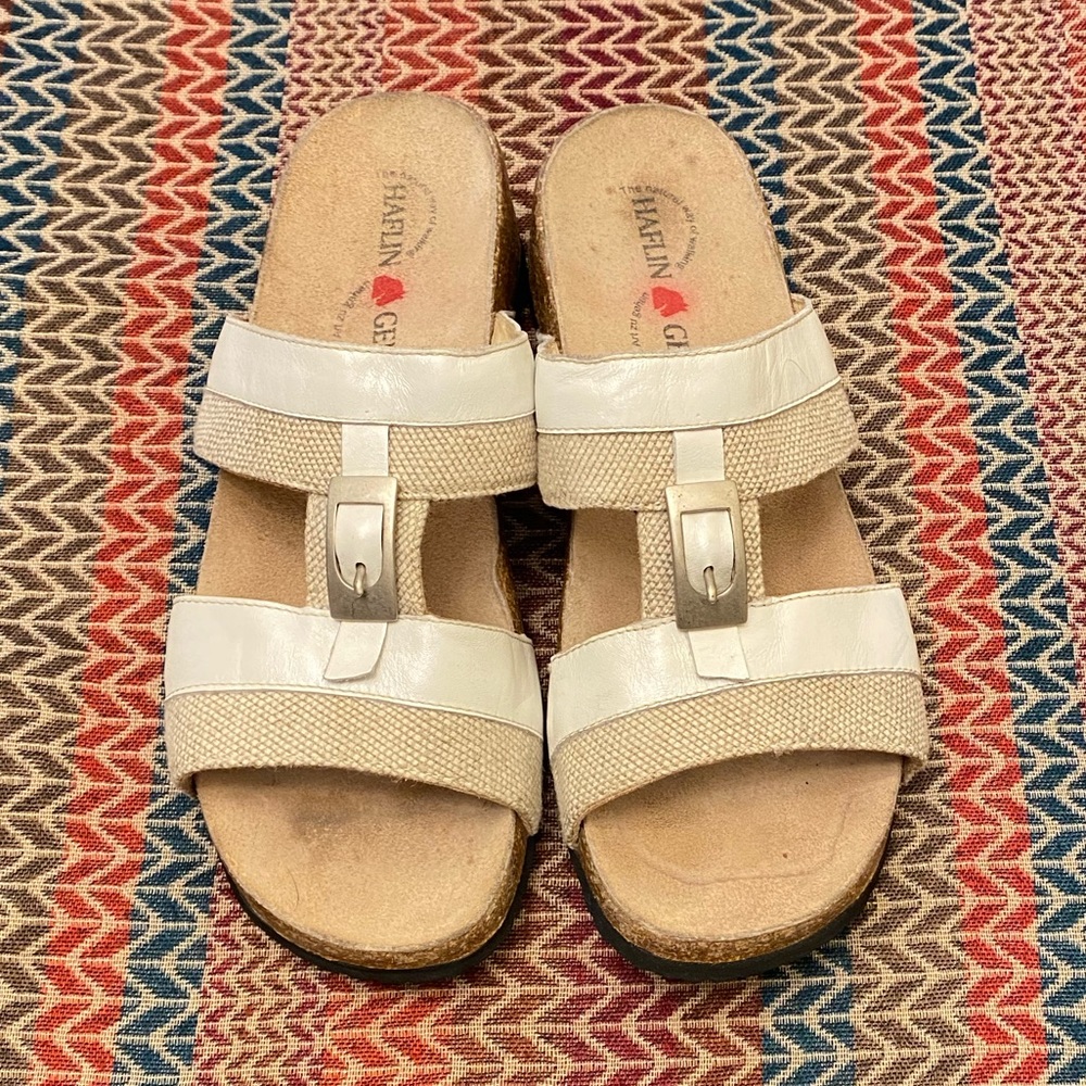 Haflinger Comfort White Buckle Slide Sandals 39